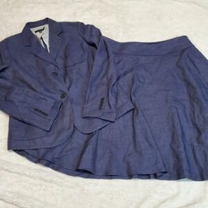 Talbots Deep Purple Linen Suit Set Blazer Skirt Plus Size 16 Office Work Classic